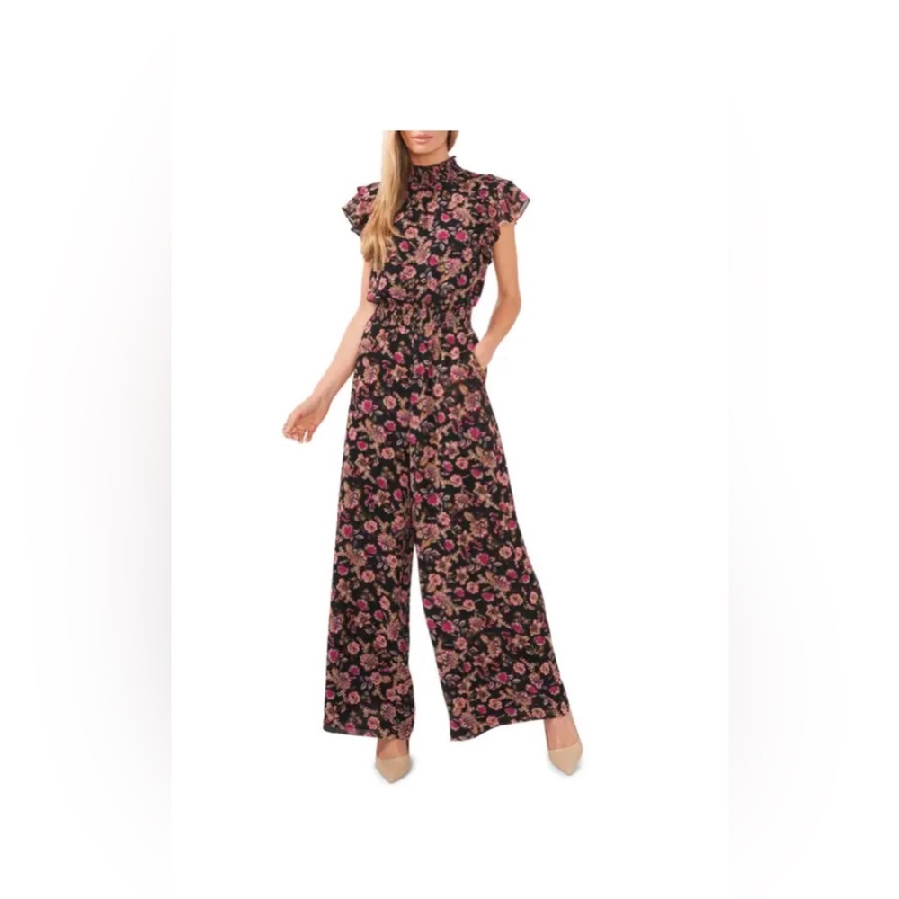 1.State Floral Print Flutter Sleeve Long Jumpsuit, size L
